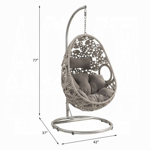 Sigar Light Gray Fabric & Wicker Hanging Chair - Image 7