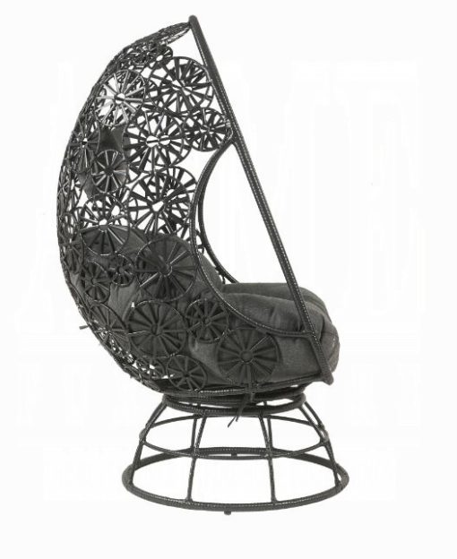 Hikre Clear Glass, Charcoal Fabric & Black Wicker Patio Lounge Chair & Side Table - Image 2