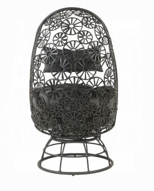 Hikre Clear Glass, Charcoal Fabric & Black Wicker Patio Lounge Chair & Side Table - Image 4