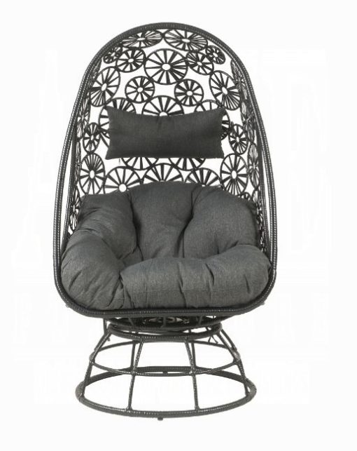 Hikre Clear Glass, Charcoal Fabric & Black Wicker Patio Lounge Chair & Side Table - Image 6