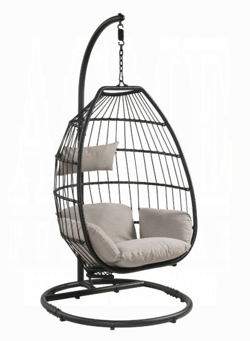 Oldi Beige Fabric & Black Wicker Hanging Chair - Image 2