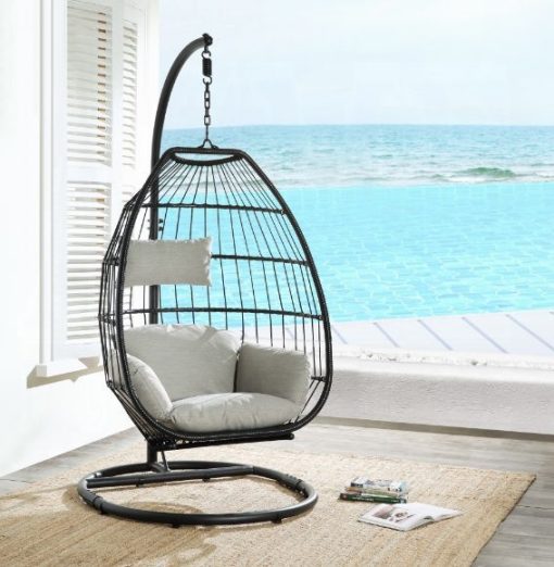 Oldi Beige Fabric & Black Wicker Hanging Chair