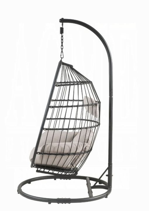 Oldi Beige Fabric & Black Wicker Hanging Chair - Image 4