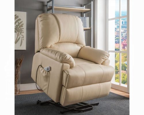 Ixora Recliner with Power Lift & Massage - Beige Synthetic Leather