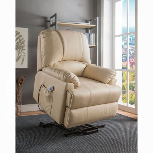 Ixora Recliner with Power Lift & Massage - Beige Synthetic Leather