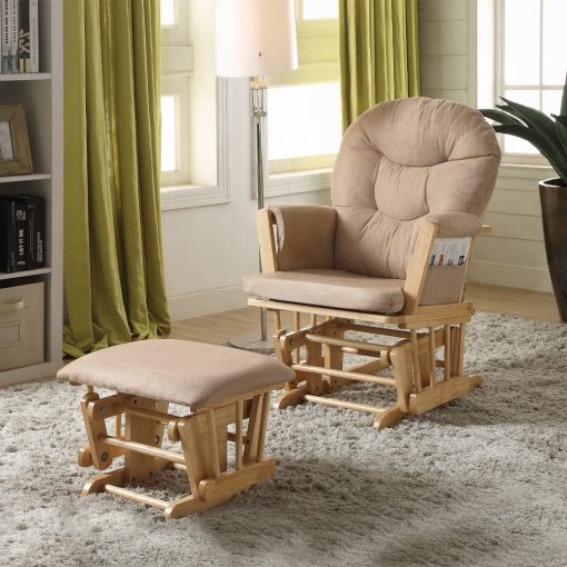 Rehan Taupe Microfiber & Natural Oak Glider Chair & Ottoman