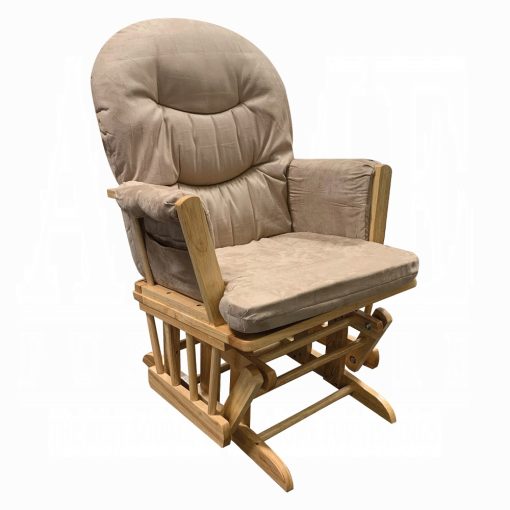 Rehan Taupe Microfiber & Natural Oak Glider Chair & Ottoman - Image 2