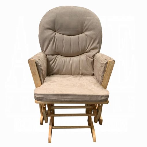 Rehan Taupe Microfiber & Natural Oak Glider Chair & Ottoman - Image 3