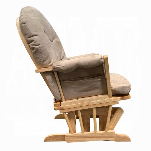 Rehan Taupe Microfiber & Natural Oak Glider Chair & Ottoman - Image 4