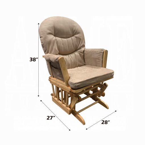 Rehan Taupe Microfiber & Natural Oak Glider Chair & Ottoman - Image 7