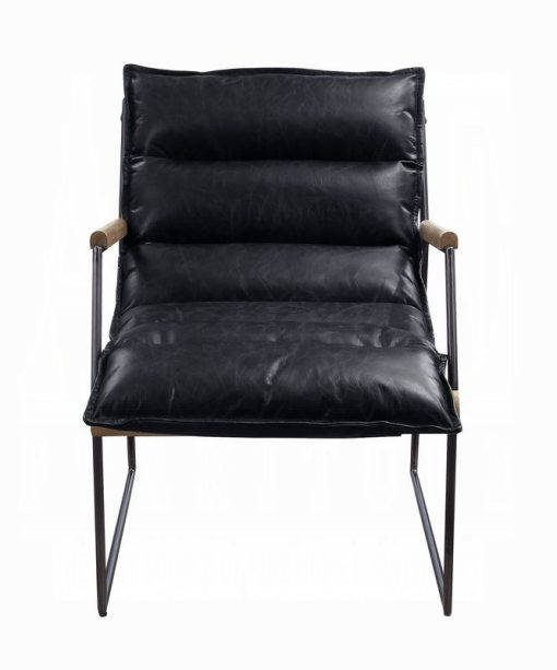 Luberzo Distress Espresso Top Grain Leather & Matt Iron Accent Chair - Image 2