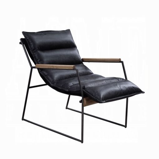 Luberzo Distress Espresso Top Grain Leather & Matt Iron Accent Chair - Image 9