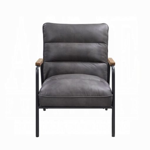 Nignu Gray Top Grain Leather & Matt Iron Accent Chair - Image 2