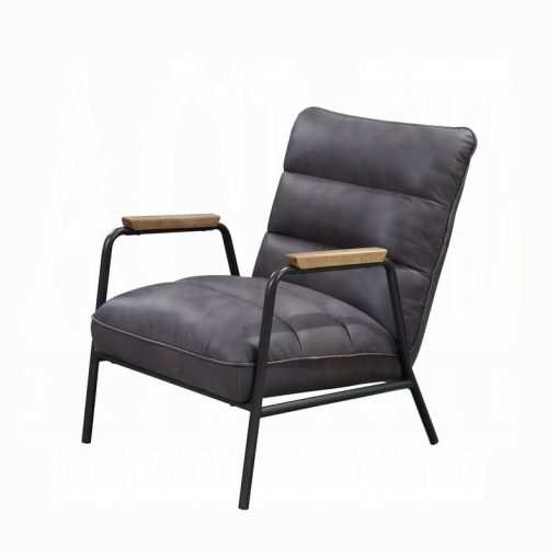 Nignu Gray Top Grain Leather & Matt Iron Accent Chair - Image 3