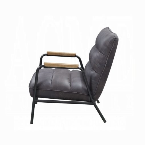 Nignu Gray Top Grain Leather & Matt Iron Accent Chair - Image 4