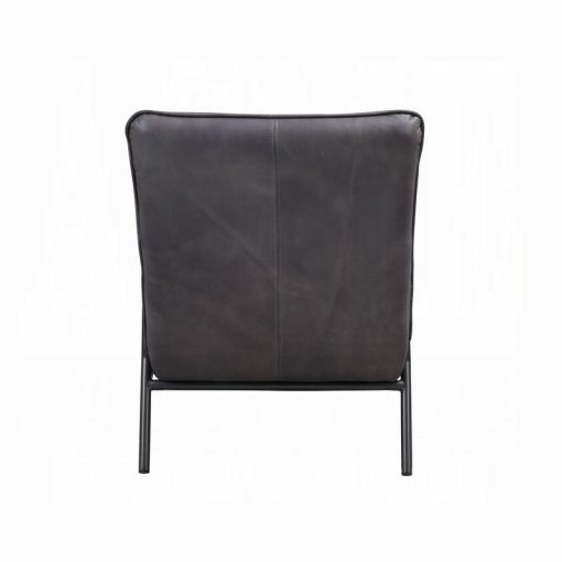 Nignu Gray Top Grain Leather & Matt Iron Accent Chair - Image 6