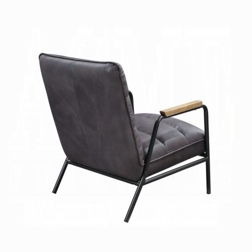 Nignu Gray Top Grain Leather & Matt Iron Accent Chair - Image 7