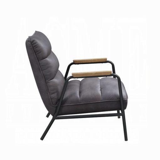 Nignu Gray Top Grain Leather & Matt Iron Accent Chair - Image 8