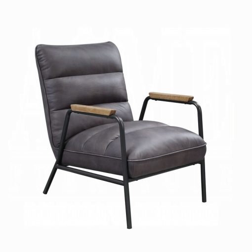 Nignu Gray Top Grain Leather & Matt Iron Accent Chair - Image 9