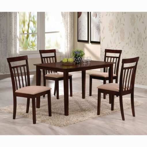 Samuel Beige Microfiber & Espresso 5 Piece Dining Set - Image 2