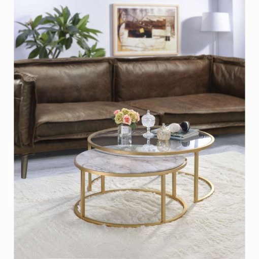 Shanish Faux Marble Top & Gold Nesting Table Set