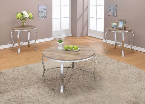 Malai Weathered Light Oak & Chrome 3 Piece Pack Coffee & End Table Set