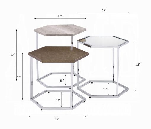 Simno Clear Glass, Taupe, Gray Washed & Chrome Nesting Table Set - Image 4