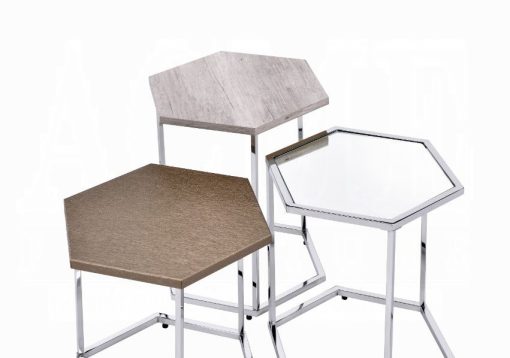 Simno Clear Glass, Taupe, Gray Washed & Chrome Nesting Table Set - Image 3