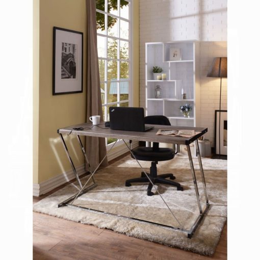 Finis Weathered Oak & Chrome Writing Desk W/USB