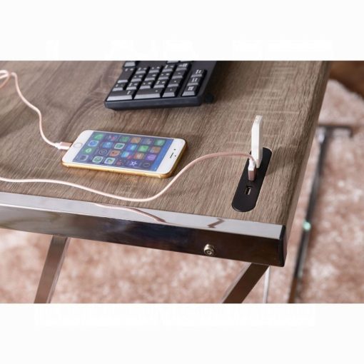 Finis Weathered Oak & Chrome Writing Desk W/USB - Image 2