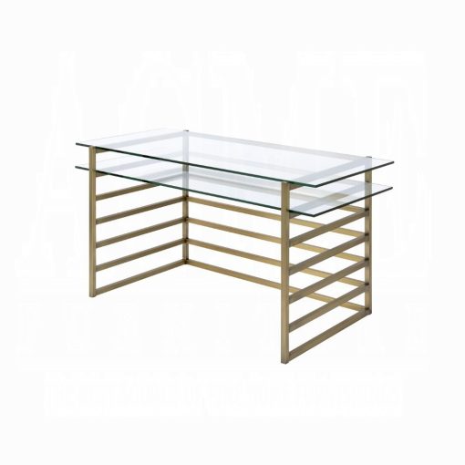 Shona Clear Glass Top & Antique Gold Writing Desk - Image 2