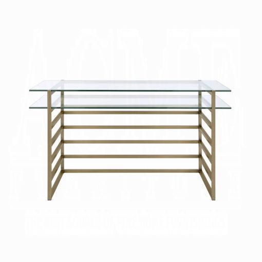 Shona Clear Glass Top & Antique Gold Writing Desk - Image 3