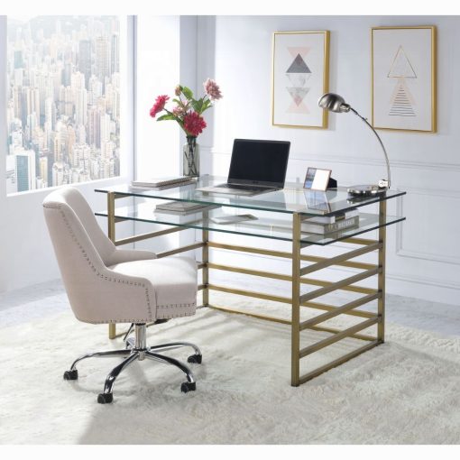 Shona Clear Glass Top & Antique Gold Writing Desk