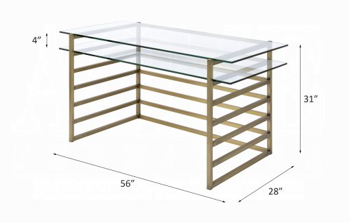 Shona Clear Glass Top & Antique Gold Writing Desk - Image 7