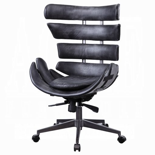 Megan Vintage Black Top Grain Leather & Aluminum Office Chair - Image 2