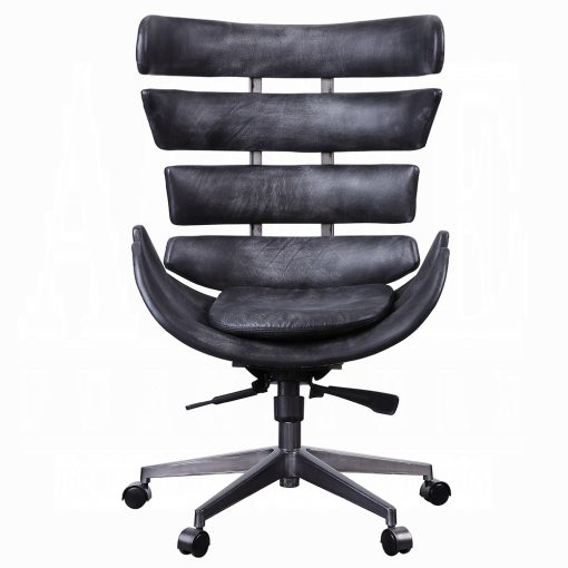 Megan Vintage Black Top Grain Leather & Aluminum Office Chair - Image 3