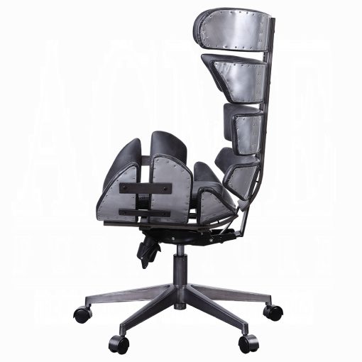 Megan Vintage Black Top Grain Leather & Aluminum Office Chair - Image 4