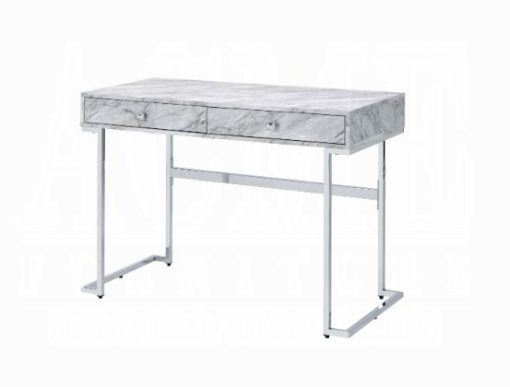 Tigress White Printed Faux Marble Top & Chrome Writing Desk