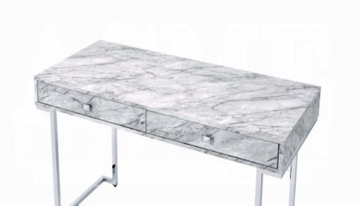 Tigress White Printed Faux Marble Top & Chrome Writing Desk - Image 3