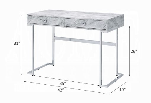 Tigress White Printed Faux Marble Top & Chrome Writing Desk - Image 5