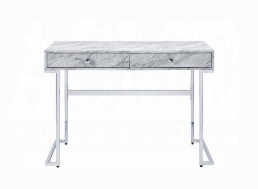 Tigress White Printed Faux Marble Top & Chrome Writing Desk - Image 2