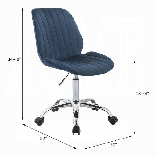 Muata Twilight Blue Velvet & Chrome Office Chair - Image 7