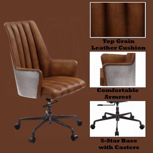 Salvol Sahara Top Grain Leather & Aluminum Office Chair - Image 7