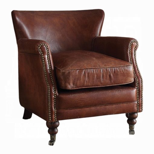 Leeds Vintage Dark Brown Top Grain Leather Accent Chair - Image 2