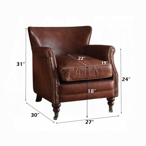 Leeds Vintage Dark Brown Top Grain Leather Accent Chair - Image 3