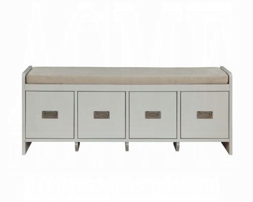 Berci Beige Fabric & White Bench with Storage