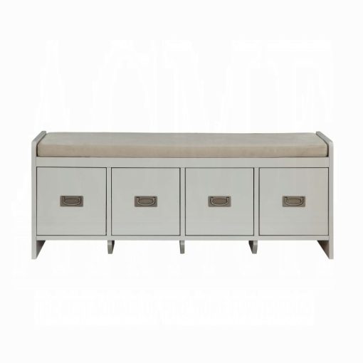 Berci Beige Fabric & White Bench with Storage