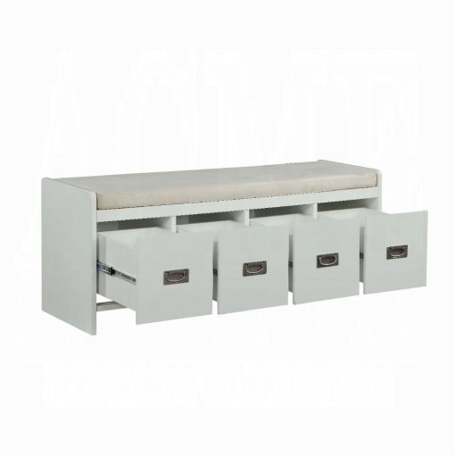 Berci Beige Fabric & White Bench with Storage