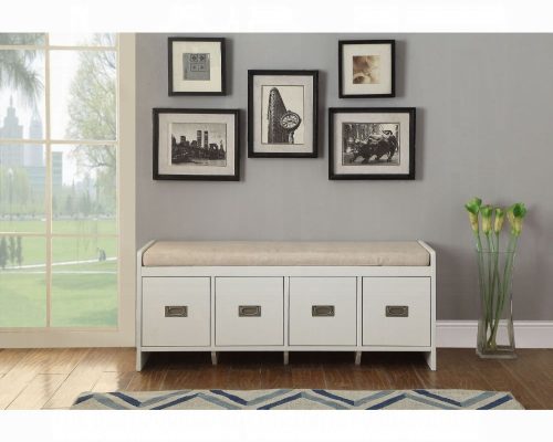 Berci Beige Fabric & White Bench with Storage