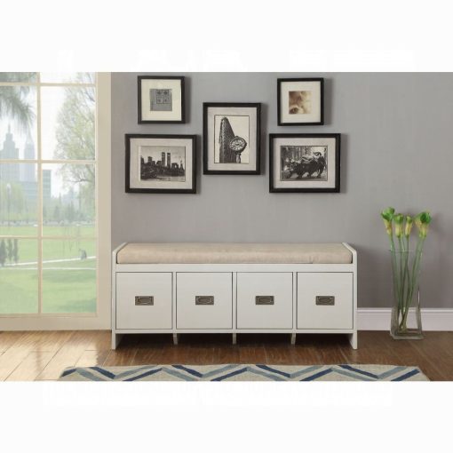 Berci Beige Fabric & White Bench with Storage